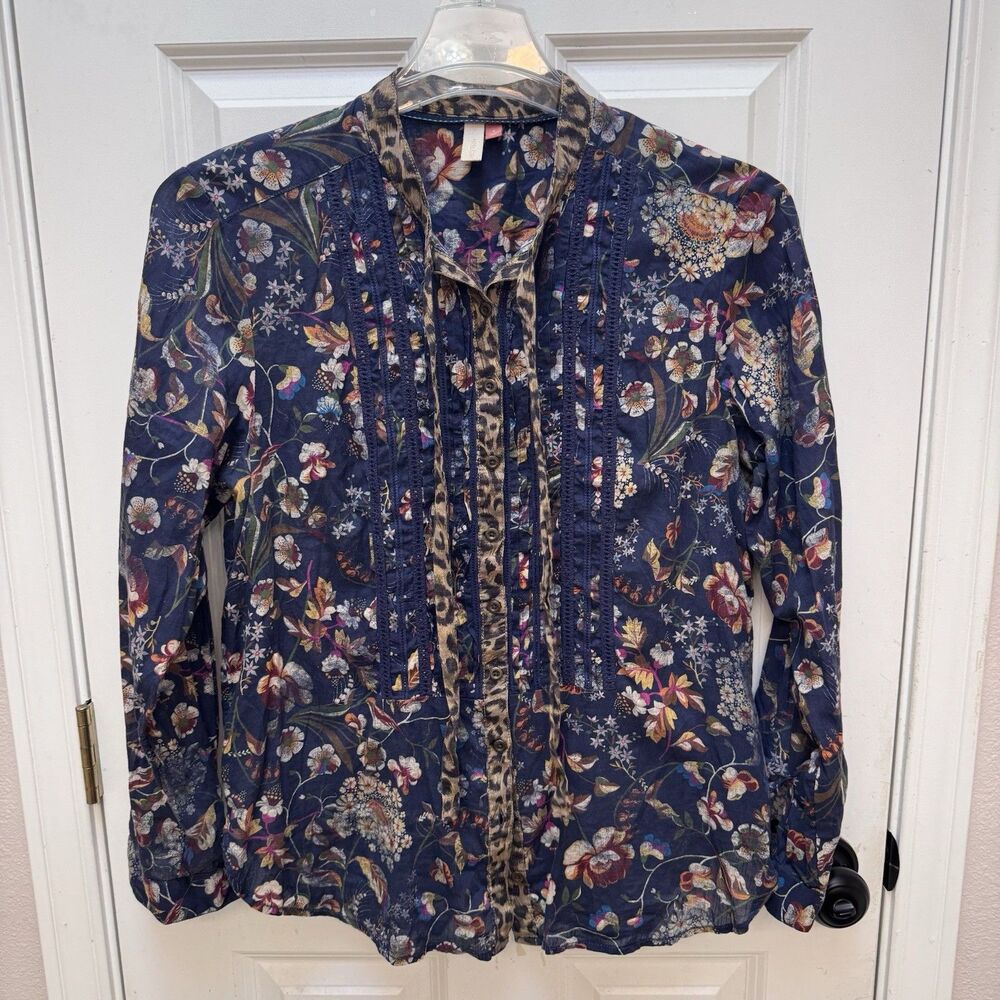 Anthropologie Pilcro Ladder Lace Tunic Blouse Boho Floral Artistic Medium Blue - Picture 3 of 9